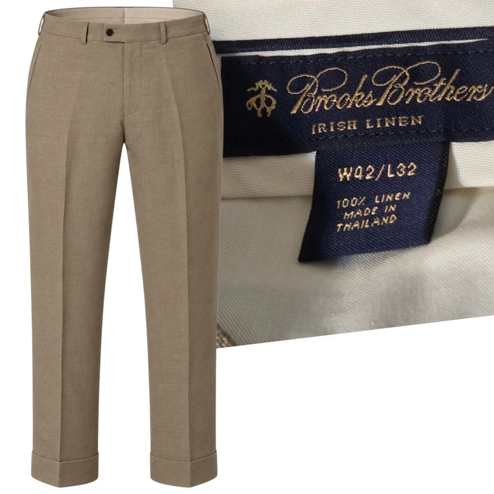 Brooks Brothers IRISH LINEN Trousers Mens 40x30 Cuffed Flat Front Pants